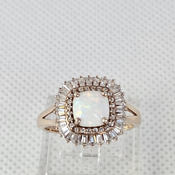 Diamonique Baquettes & Opal 18k Rose Gold over Sterling Silver 💍 Sz 8. - Picture 13 of 16